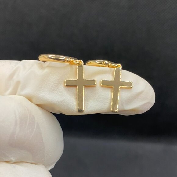 14K Gold Cross Earrings - Picture 7 of 7